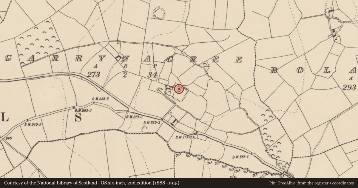 Ordnance Survey six-inch map, 2nd edition (1888–1915) covering the location of Fish-pond, Garrynagree, County Tipperary South, with a pin at the register's coordinates