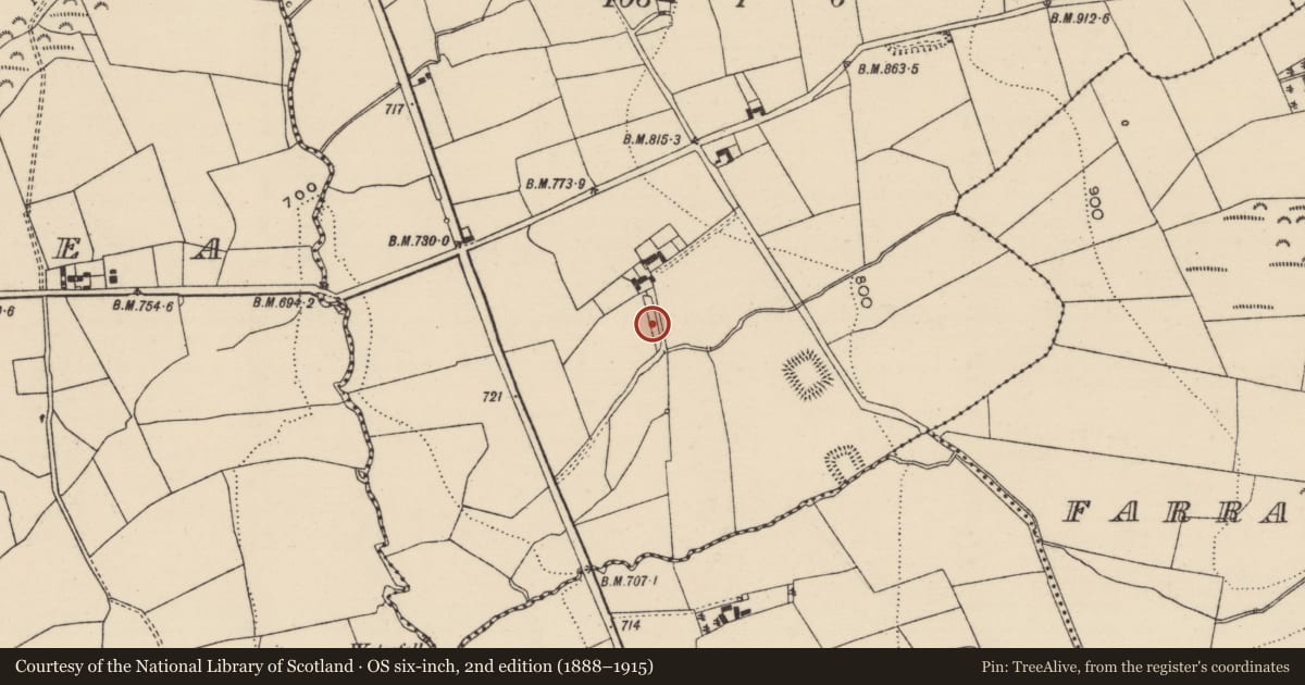 Ordnance Survey six-inch map, 2nd edition (1888–1915) covering the location of Burial, Kyleballygalvan, County Tipperary South, with a pin at the register's coordinates
