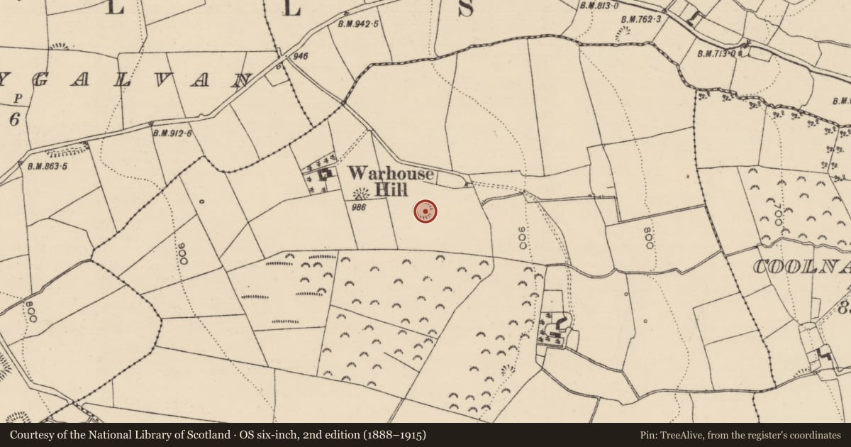 Ordnance Survey six-inch map, 2nd edition (1888–1915) covering the location of Barrow - mound barrow, Farranrory Upper, County Tipperary South, with a pin at the register's coordinates