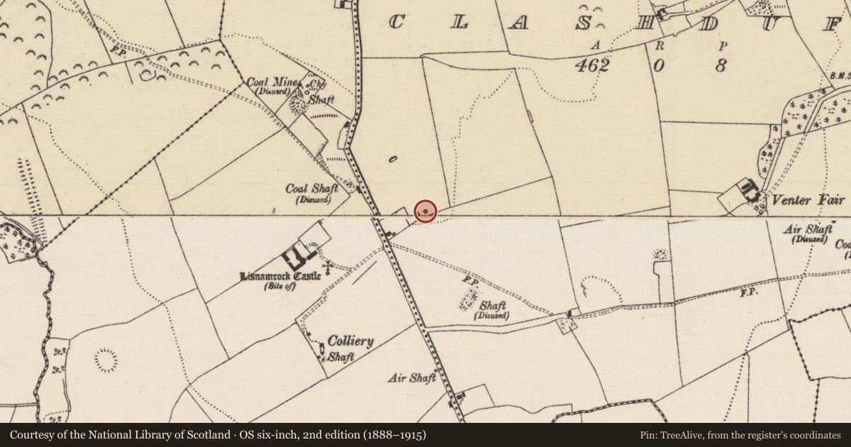Ordnance Survey six-inch map, 2nd edition (1888–1915) covering the location of Enclosure, Clashduff, County Tipperary South, with a pin at the register's coordinates