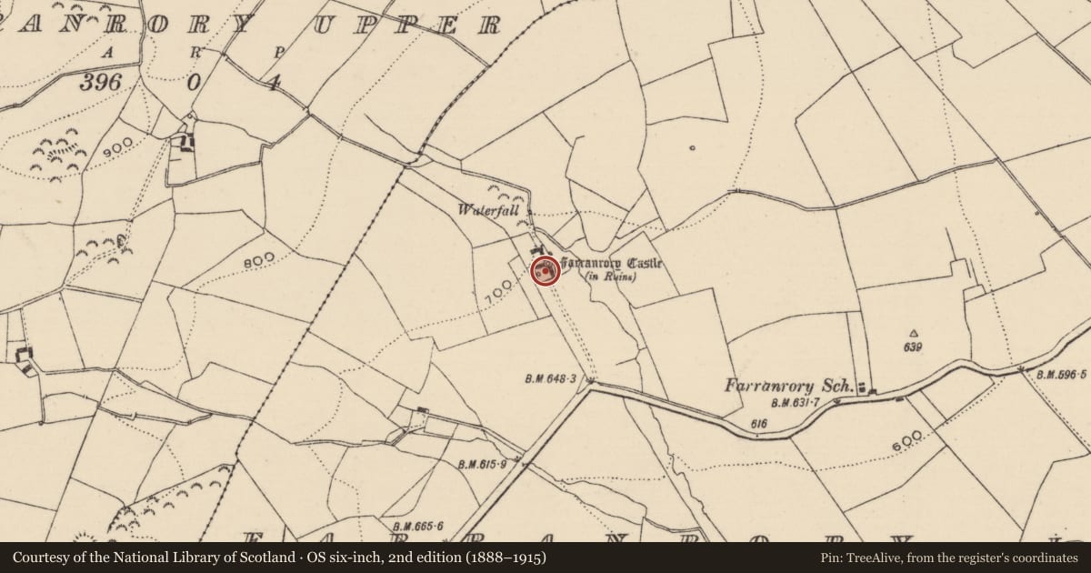 Ordnance Survey six-inch map, 2nd edition (1888–1915) covering the location of House - 17th century, Farranrory Lower, County Tipperary South, with a pin at the register's coordinates