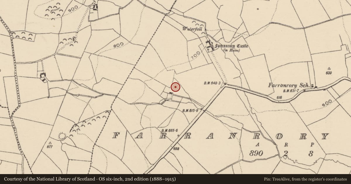Ordnance Survey six-inch map, 2nd edition (1888–1915) covering the location of Deer park, Farranrory Lower, County Tipperary South, with a pin at the register's coordinates