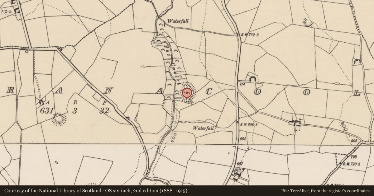Ordnance Survey six-inch map, 2nd edition (1888–1915) covering the location of Cliff-edge fort, Garranacool, County Tipperary South, with a pin at the register's coordinates