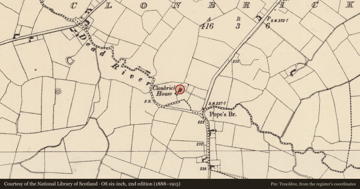 Ordnance Survey six-inch map, 2nd edition (1888–1915) covering the location of Castle - unclassified, Clonbrick, County Tipperary South, with a pin at the register's coordinates