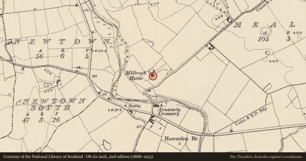 Ordnance Survey six-inch map, 2nd edition (1888–1915) covering the location of House - 17th century, Rossacrow (Donohill Par.), County Tipperary South, with a pin at the register's coordinates