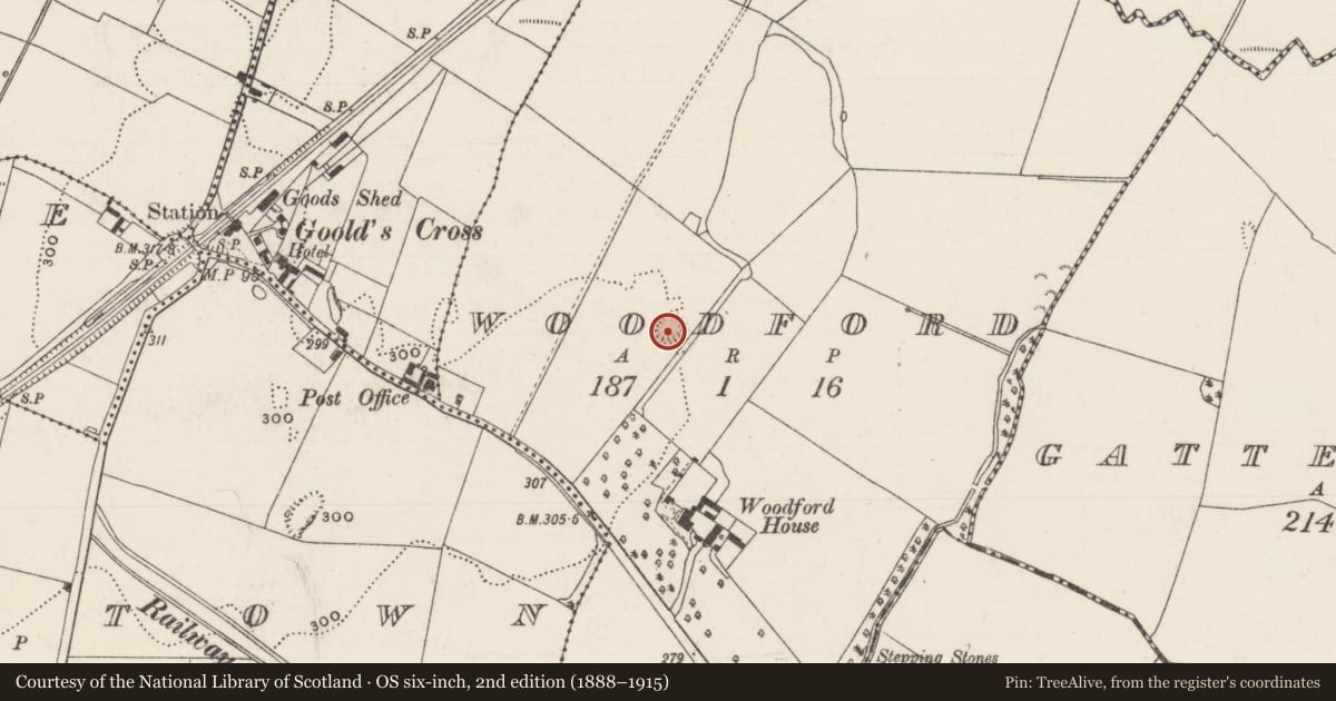 Ordnance Survey six-inch map, 2nd edition (1888–1915) covering the location of Ringfort - rath, Woodford, County Tipperary South, with a pin at the register's coordinates