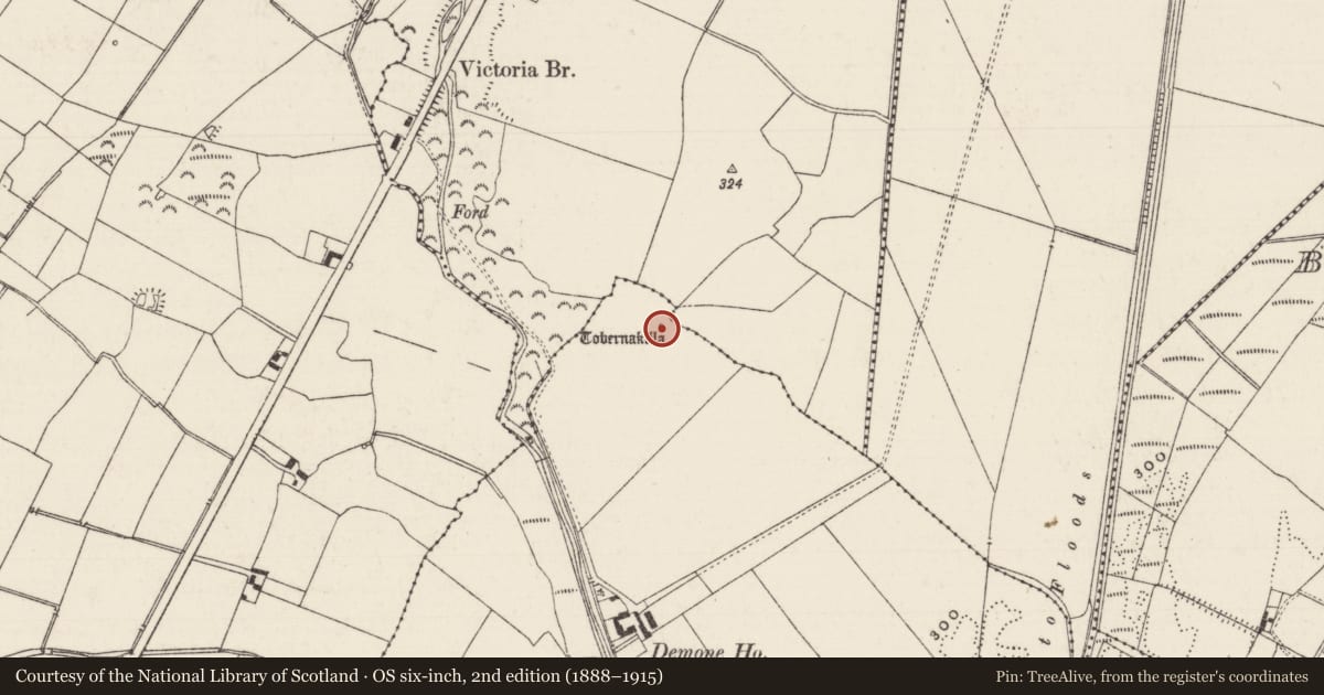 Ordnance Survey six-inch map, 2nd edition (1888–1915) covering the location of Ritual site - holy well, Demone, County Tipperary South, with a pin at the register's coordinates