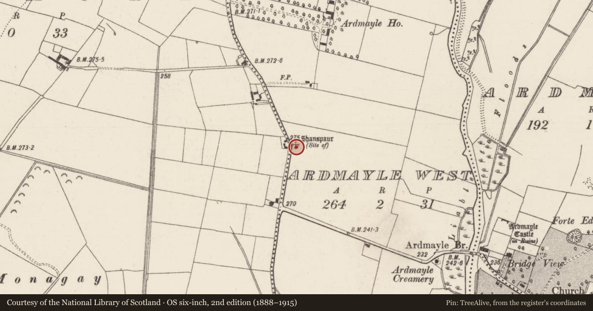 Ordnance Survey six-inch map, 2nd edition (1888–1915) covering the location of Castle - unclassified, Ardmayle West, County Tipperary South, with a pin at the register's coordinates