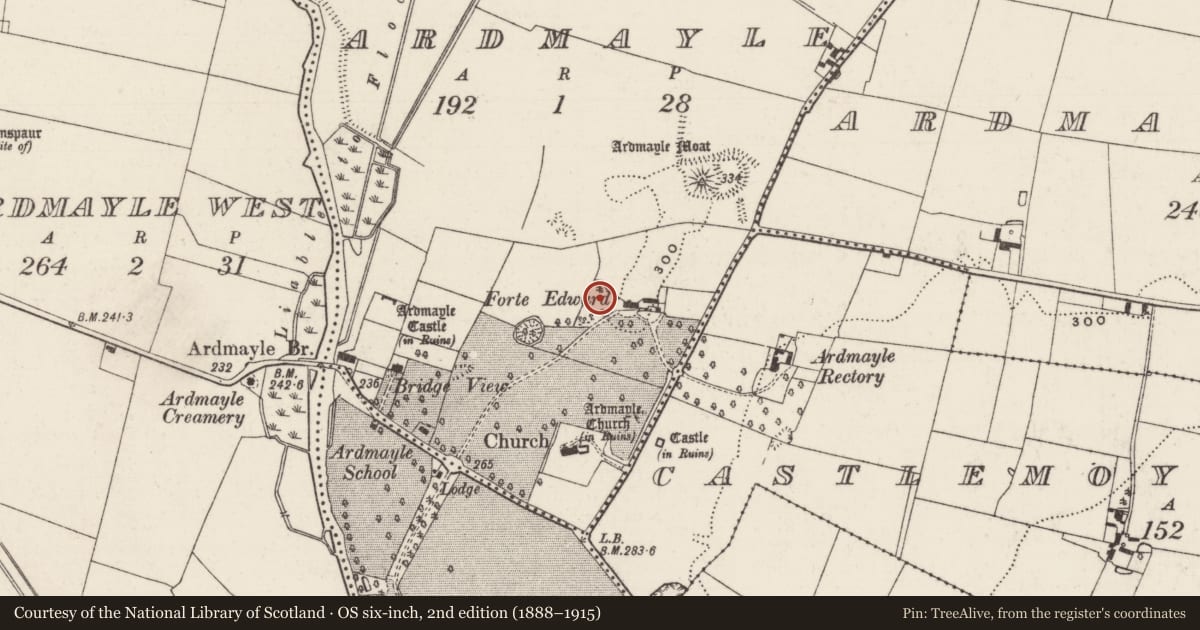 Ordnance Survey six-inch map, 2nd edition (1888–1915) covering the location of Settlement deserted - medieval, Ardmayle, Castlemoyle North, County Tipperary South, with a pin at the register's coordinates