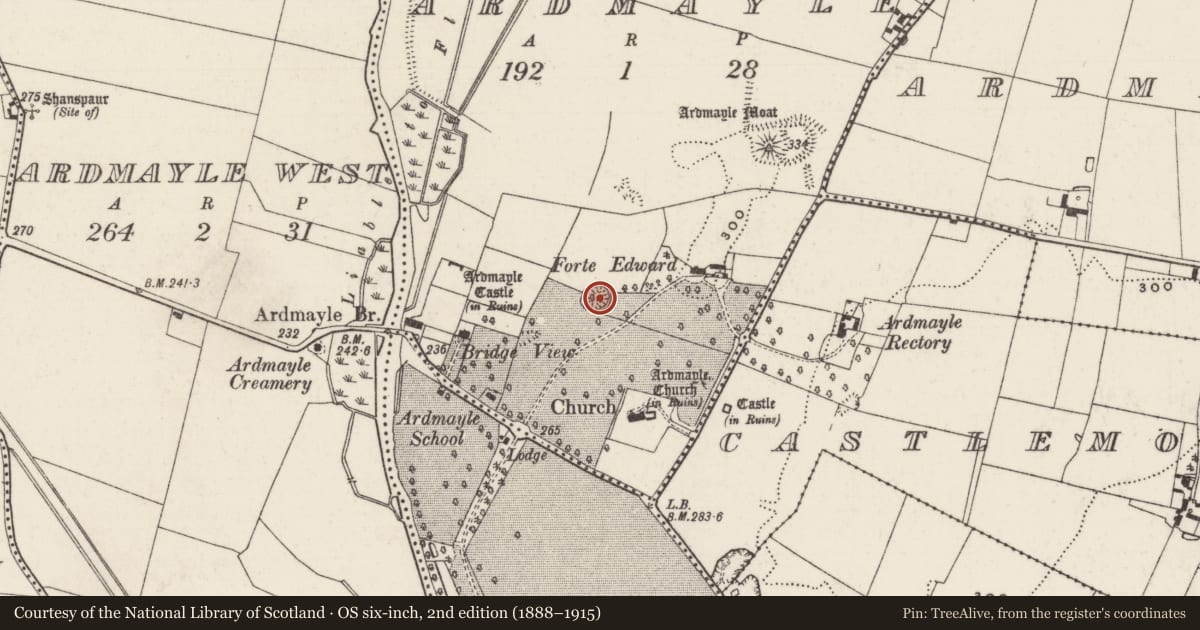 Ordnance Survey six-inch map, 2nd edition (1888–1915) covering the location of Enclosure, Ardmayle, County Tipperary South, with a pin at the register's coordinates
