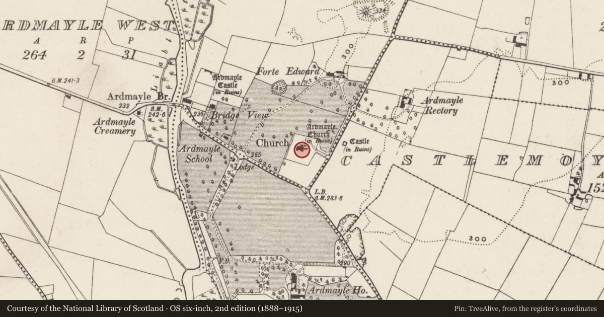 Ordnance Survey six-inch map, 2nd edition (1888–1915) covering the location of Church, Ardmayle, County Tipperary South, with a pin at the register's coordinates