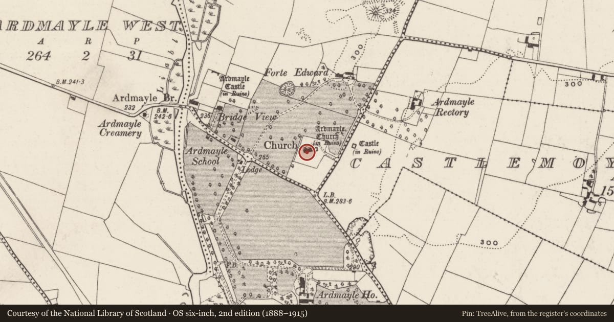 Ordnance Survey six-inch map, 2nd edition (1888–1915) covering the location of Graveslab, Ardmayle, County Tipperary South, with a pin at the register's coordinates
