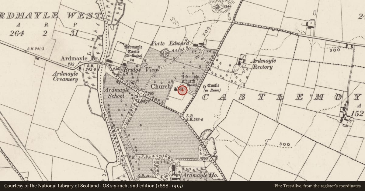 Ordnance Survey six-inch map, 2nd edition (1888–1915) covering the location of Graveslab, Ardmayle, County Tipperary South, with a pin at the register's coordinates