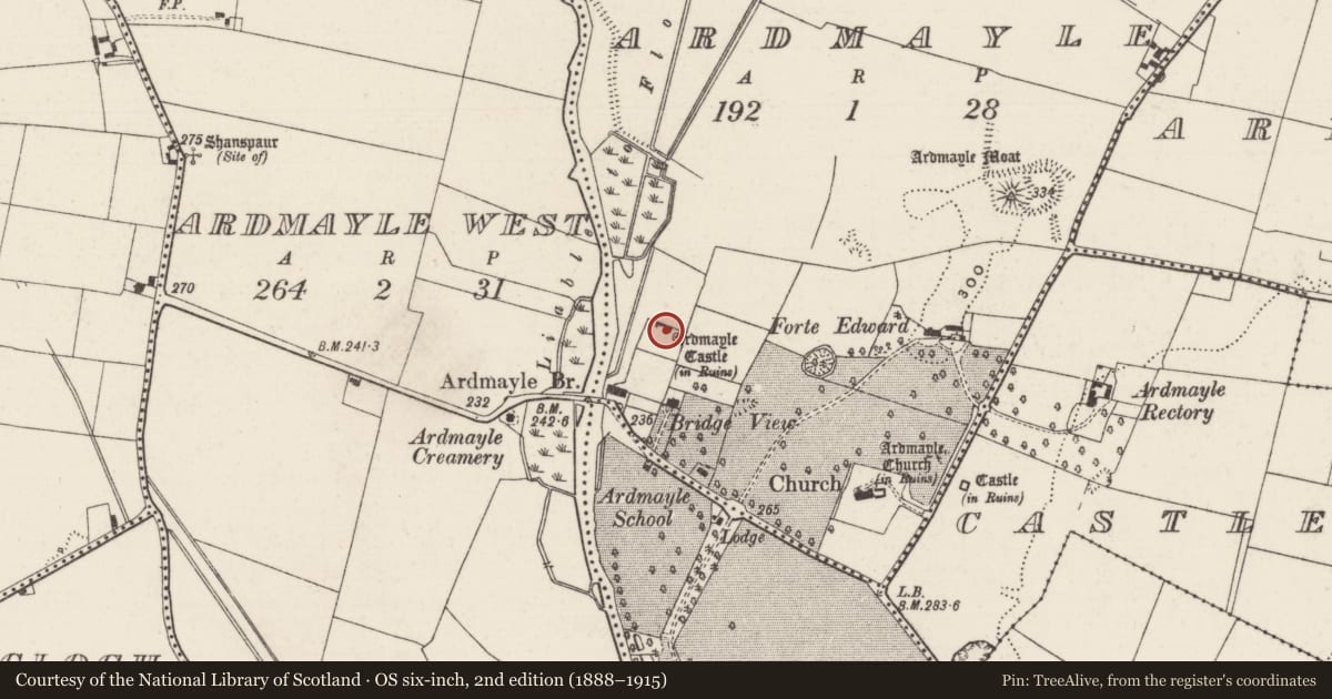 Ordnance Survey six-inch map, 2nd edition (1888–1915) covering the location of House - fortified house, Ardmayle, County Tipperary South, with a pin at the register's coordinates