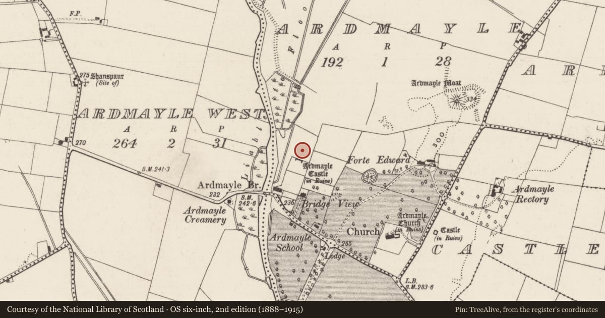 Ordnance Survey six-inch map, 2nd edition (1888–1915) covering the location of Bawn, Ardmayle, County Tipperary South, with a pin at the register's coordinates