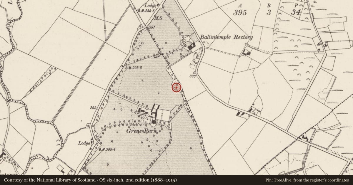 Ordnance Survey six-inch map, 2nd edition (1888–1915) covering the location of Ringfort - rath, Clonaspoe, Clonkelly, County Tipperary South, with a pin at the register's coordinates