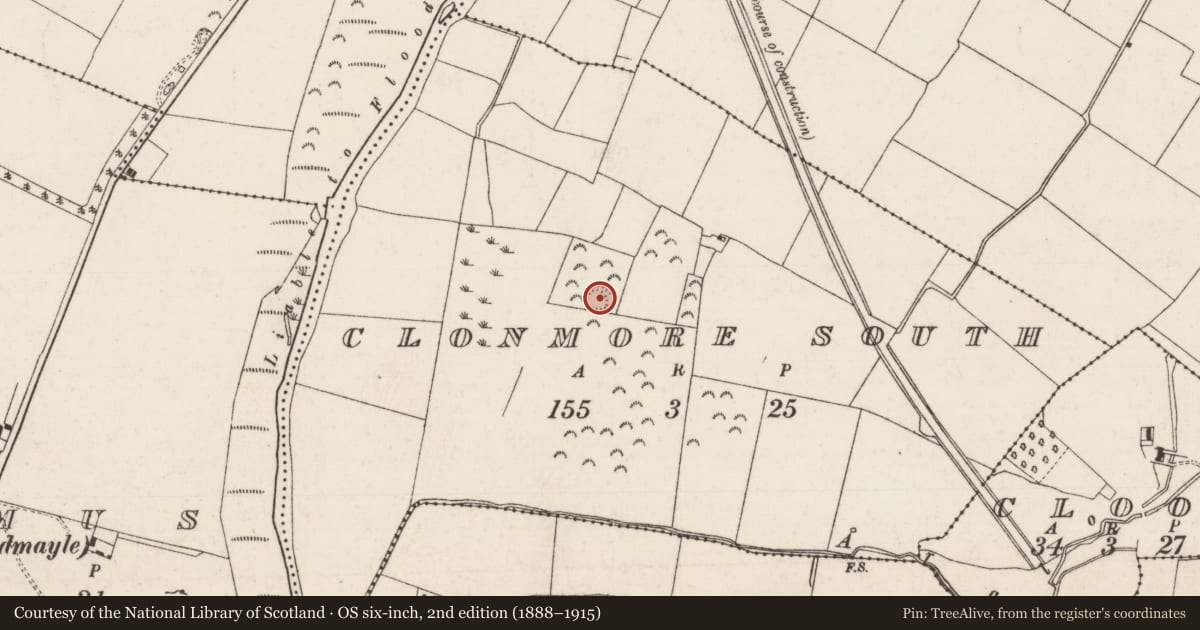 Ordnance Survey six-inch map, 2nd edition (1888–1915) covering the location of Ringfort - rath, Clonmore South (Ardmayle Par.), County Tipperary South, with a pin at the register's coordinates