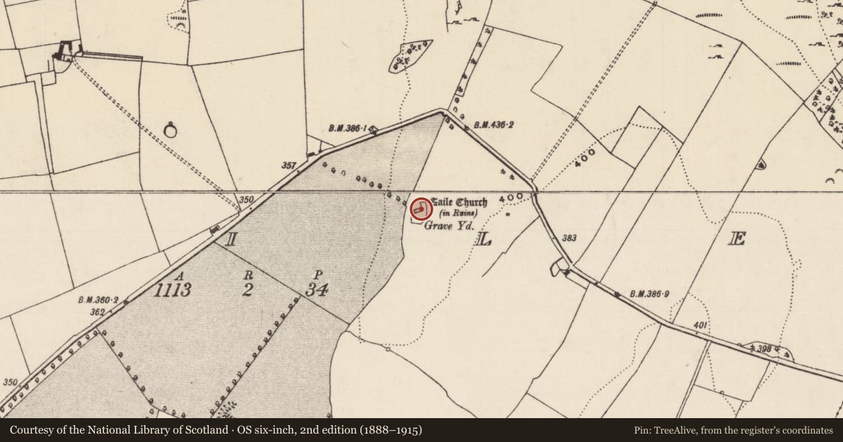 Ordnance Survey six-inch map, 2nd edition (1888–1915) covering the location of Church, Gaile, County Tipperary South, with a pin at the register's coordinates