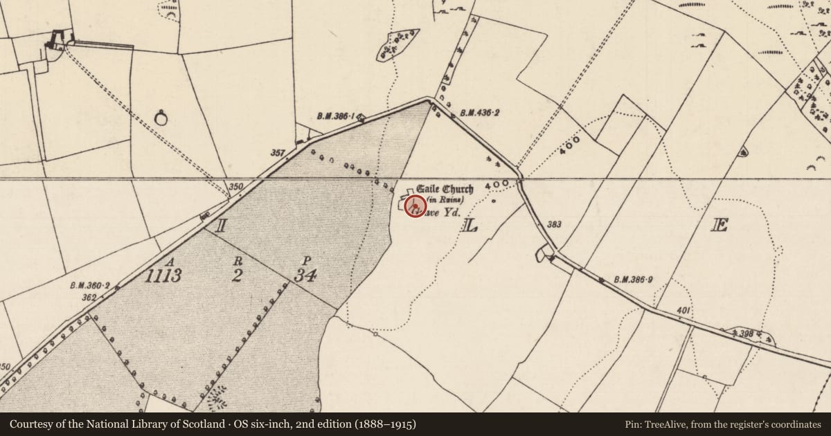 Ordnance Survey six-inch map, 2nd edition (1888–1915) covering the location of Enclosure, Gaile, County Tipperary South, with a pin at the register's coordinates