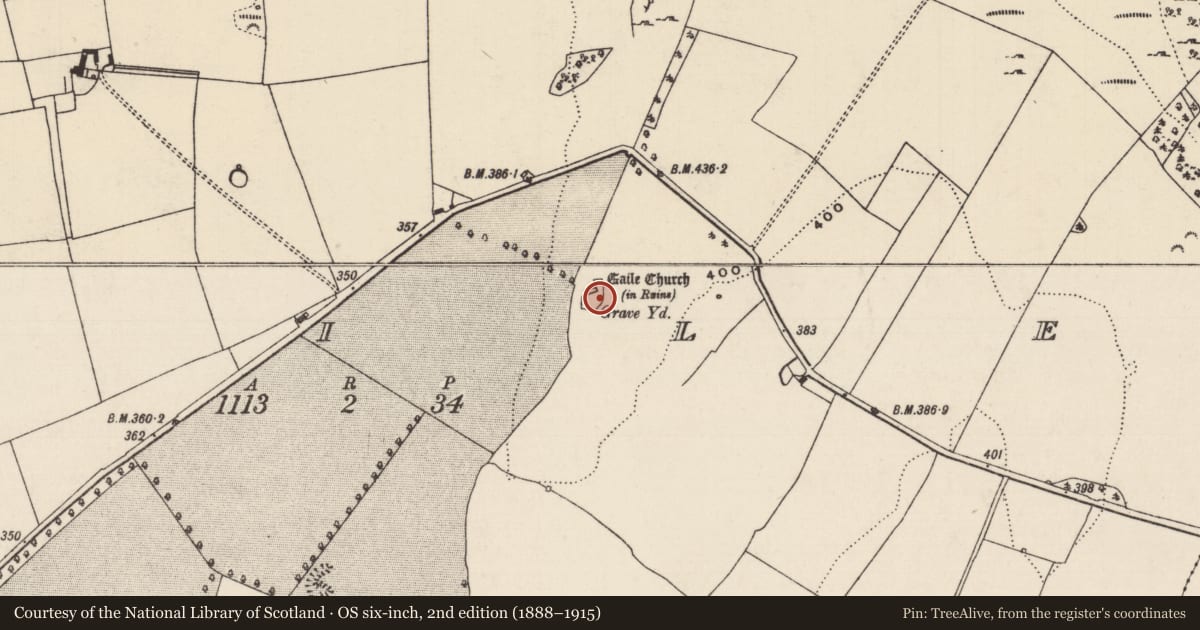 Ordnance Survey six-inch map, 2nd edition (1888–1915) covering the location of Graveyard, Gaile, County Tipperary South, with a pin at the register's coordinates