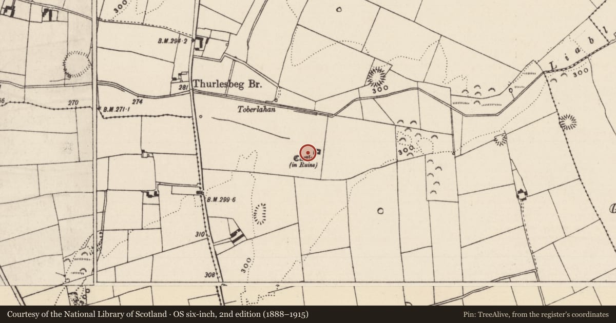 Ordnance Survey six-inch map, 2nd edition (1888–1915) covering the location of Bawn, Thurlesbeg, County Tipperary South, with a pin at the register's coordinates