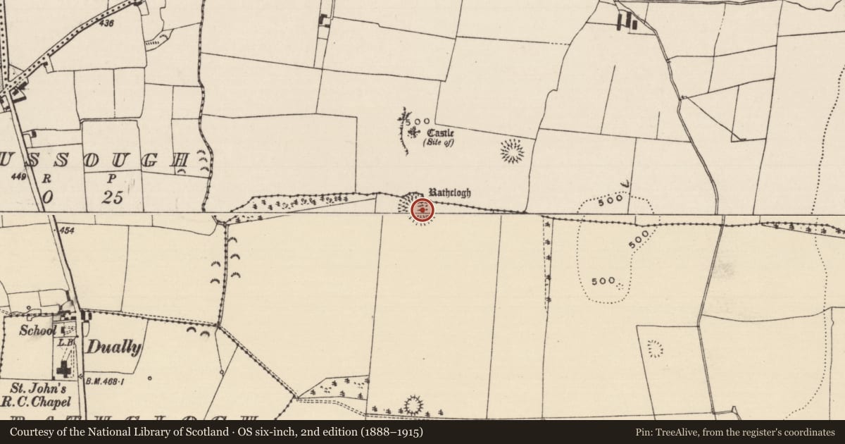 Ordnance Survey six-inch map, 2nd edition (1888–1915) covering the location of Ringfort - rath, Garraun (Ballysheehan Par.), Kilballyherberry, County Tipperary South, with a pin at the register's coordinates