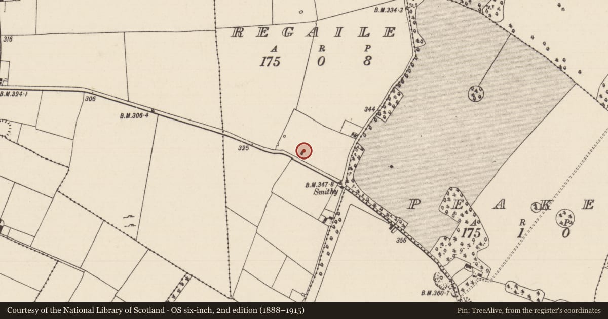 Ordnance Survey six-inch map, 2nd edition (1888–1915) covering the location of House - 17th century, Regaile, County Tipperary South, with a pin at the register's coordinates