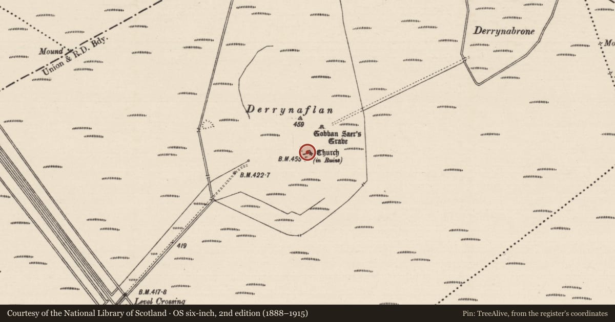 Ordnance Survey six-inch map, 2nd edition (1888–1915) covering the location of Church, Lurgoe, County Tipperary South, with a pin at the register's coordinates