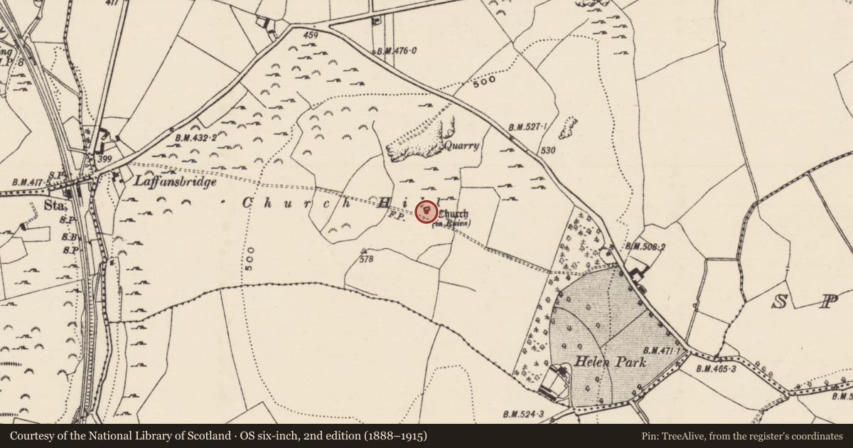 Ordnance Survey six-inch map, 2nd edition (1888–1915) covering the location of Church, Ballintogher (Graystown Par.), County Tipperary South, with a pin at the register's coordinates