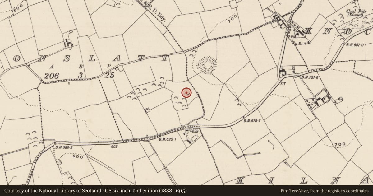 Ordnance Survey six-inch map, 2nd edition (1888–1915) covering the location of Enclosure, Monslatt, County Tipperary South, with a pin at the register's coordinates