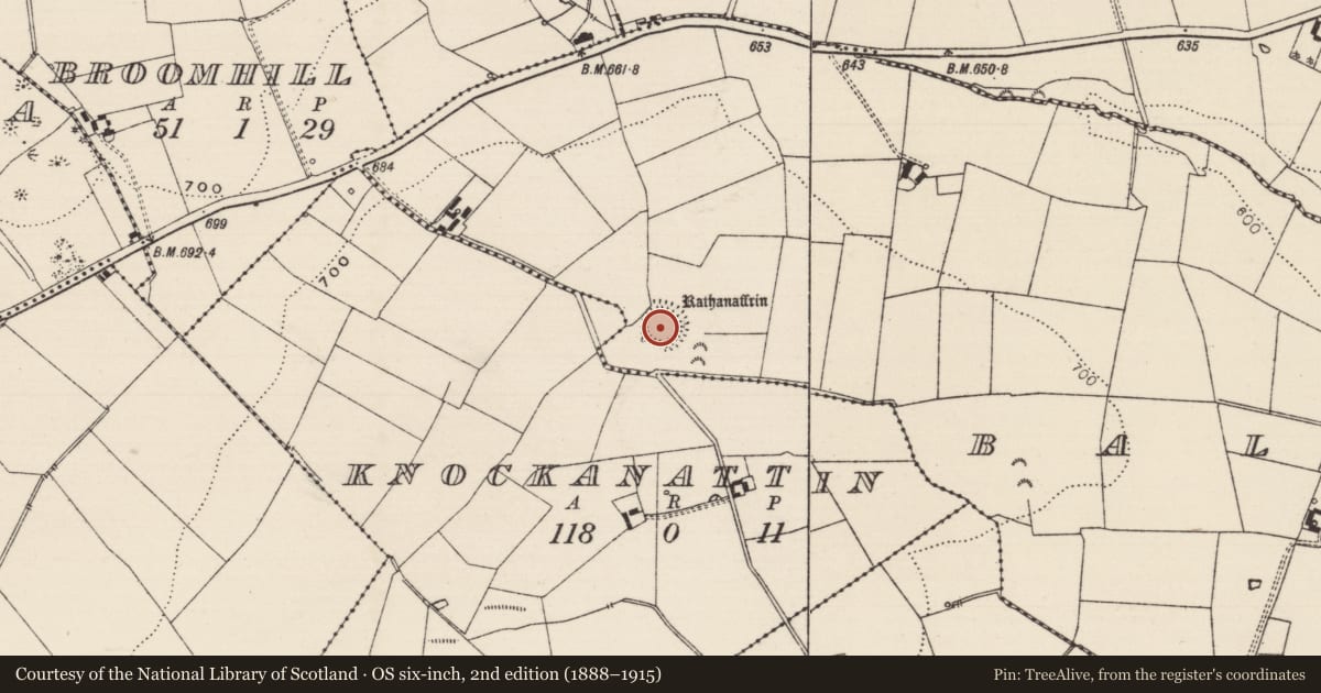 Ordnance Survey six-inch map, 2nd edition (1888–1915) covering the location of Ringfort - rath, Ballykerin, County Tipperary South, with a pin at the register's coordinates