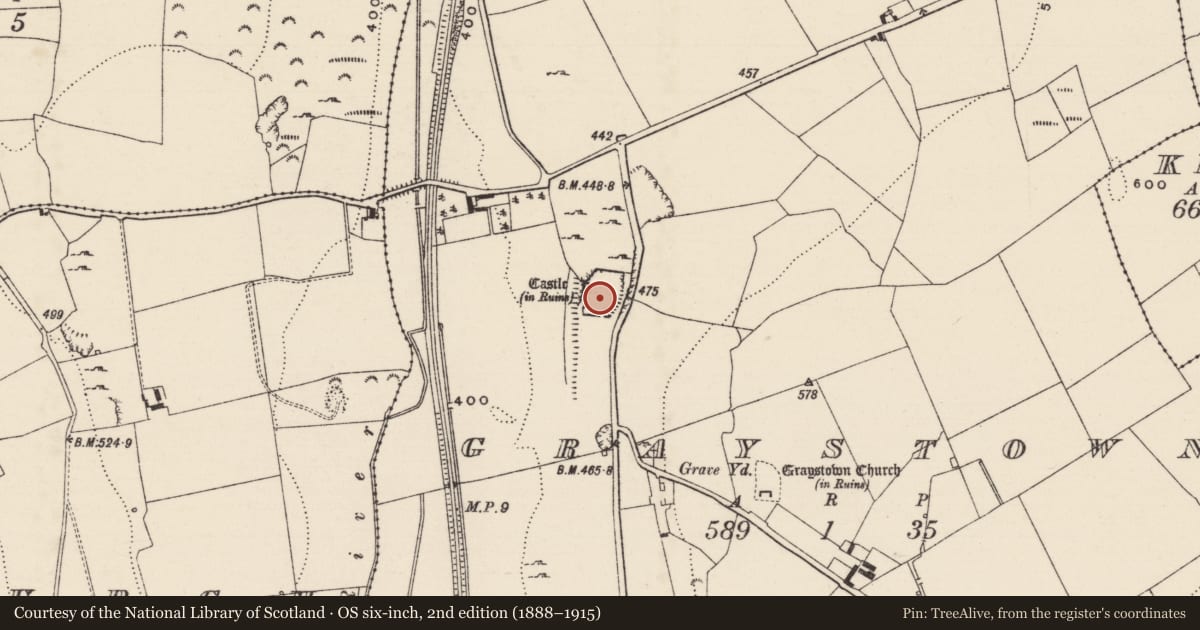 Ordnance Survey six-inch map, 2nd edition (1888–1915) covering the location of Bawn, Graystown, County Tipperary South, with a pin at the register's coordinates
