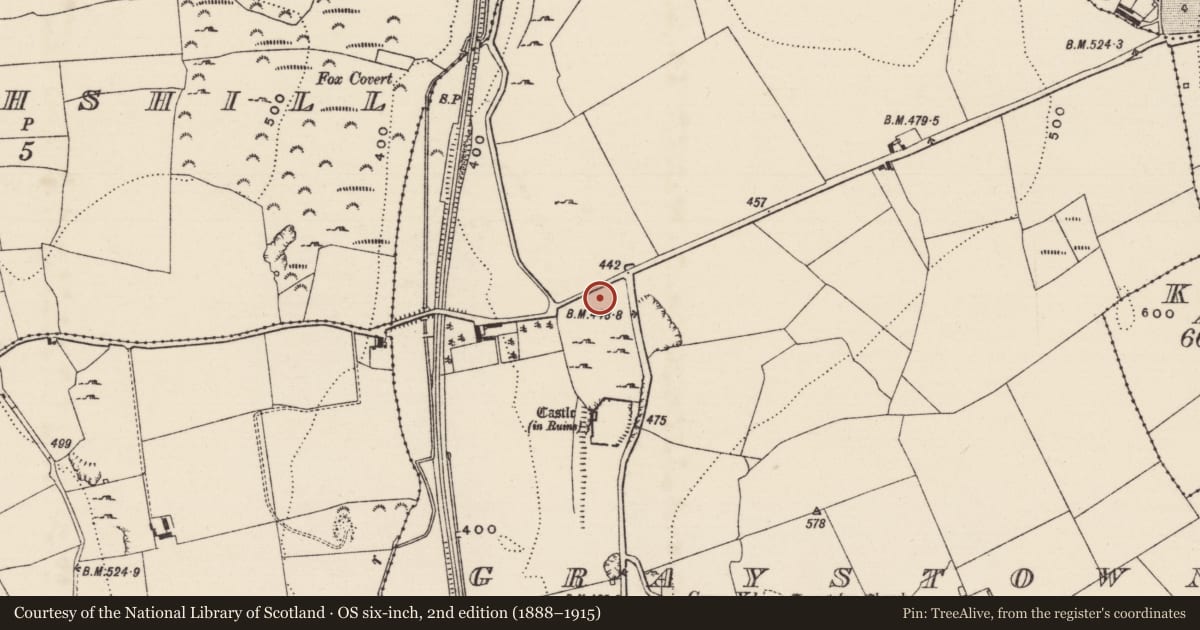 Ordnance Survey six-inch map, 2nd edition (1888–1915) covering the location of House - 17th century, Graystown, County Tipperary South, with a pin at the register's coordinates
