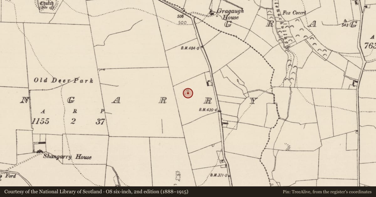 Ordnance Survey six-inch map, 2nd edition (1888–1915) covering the location of Ringfort - rath, Shangarry, County Tipperary South, with a pin at the register's coordinates