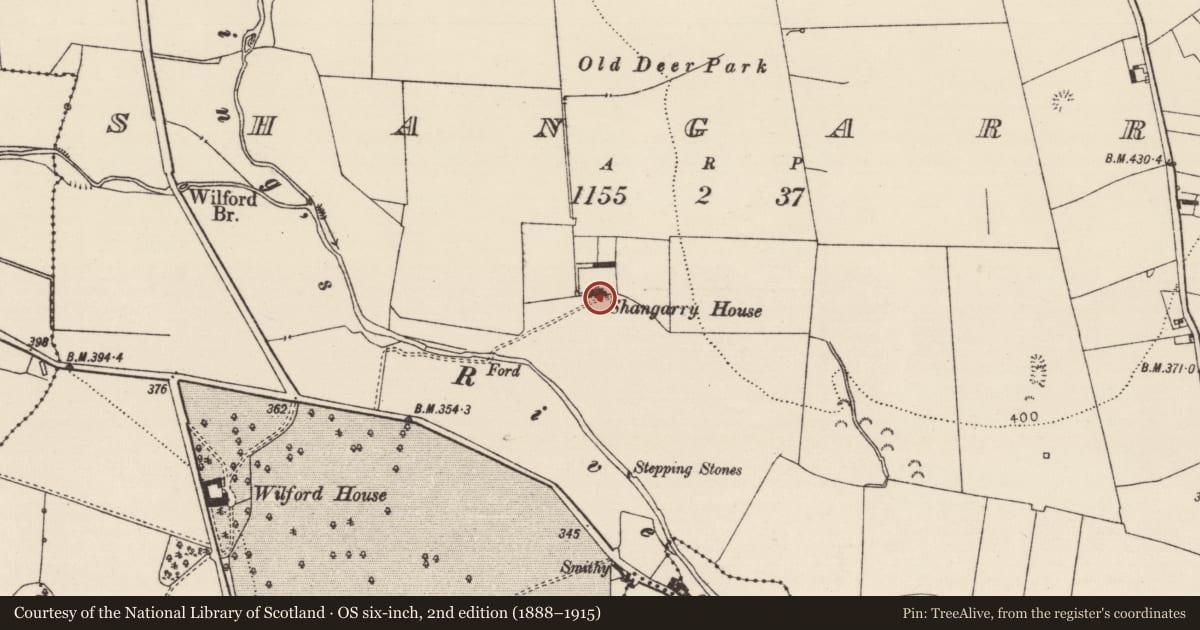 Ordnance Survey six-inch map, 2nd edition (1888–1915) covering the location of House - 18th/19th century, Shangarry, County Tipperary South, with a pin at the register's coordinates
