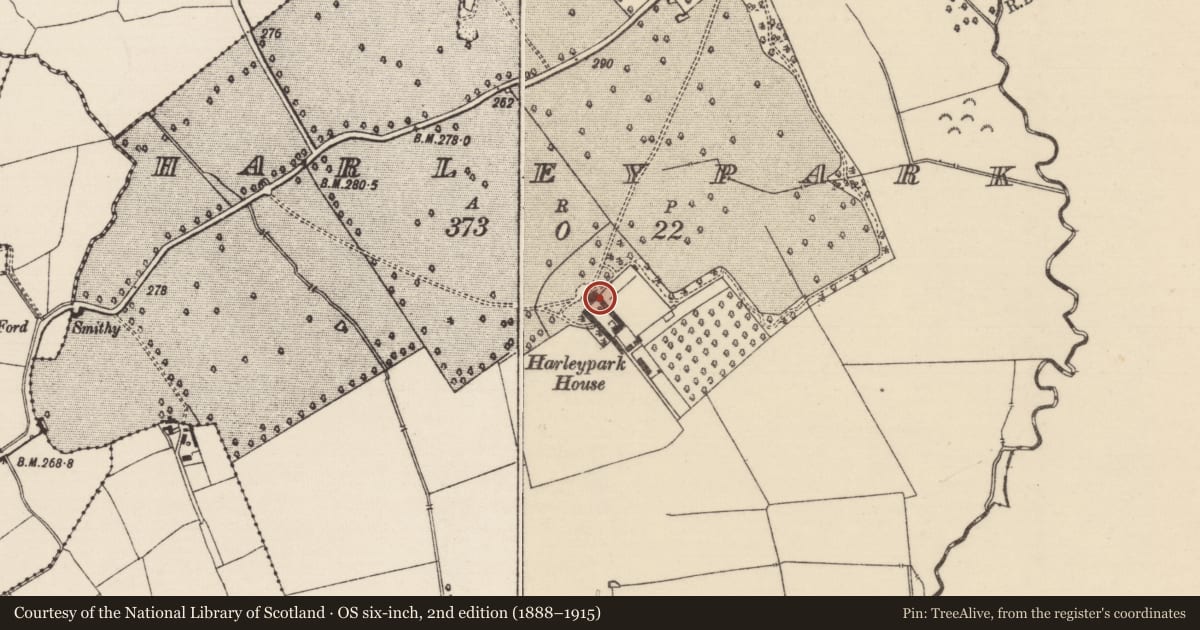 Ordnance Survey six-inch map, 2nd edition (1888–1915) covering the location of House - 17th century, Harley Park, County Tipperary South, with a pin at the register's coordinates