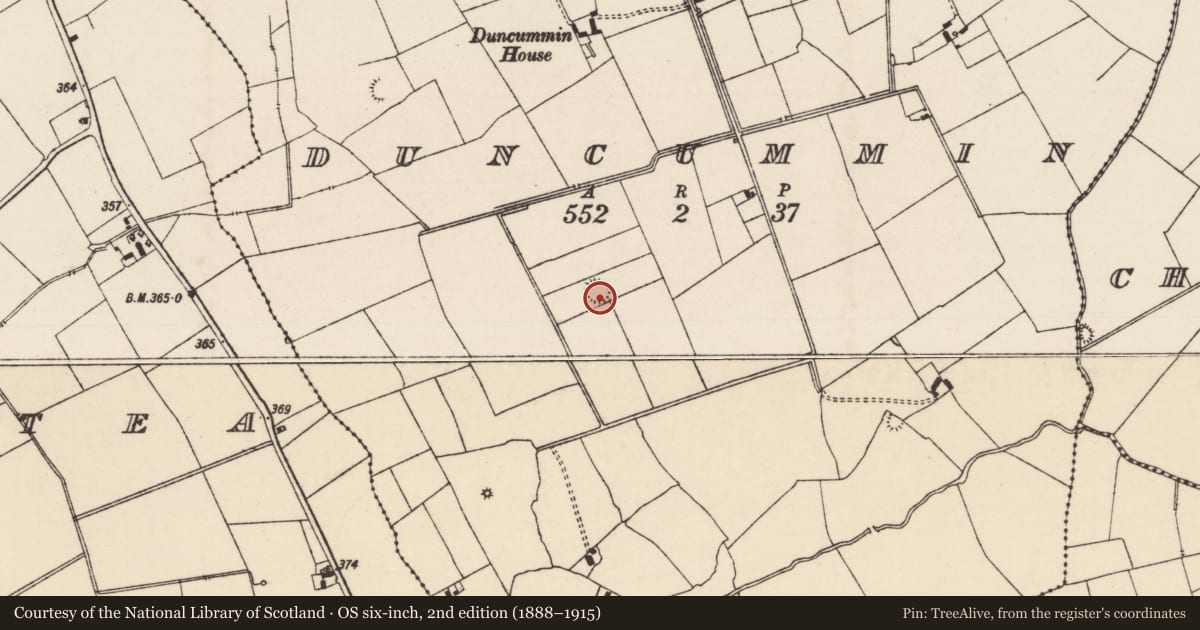Ordnance Survey six-inch map, 2nd edition (1888–1915) covering the location of Ringfort - rath, Duncummin, County Tipperary South, with a pin at the register's coordinates