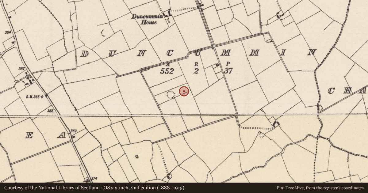 Ordnance Survey six-inch map, 2nd edition (1888–1915) covering the location of Barrow - ring-barrow, Duncummin, County Tipperary South, with a pin at the register's coordinates