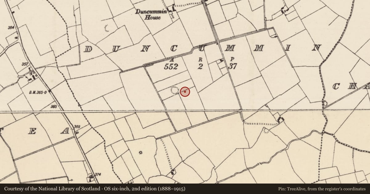 Ordnance Survey six-inch map, 2nd edition (1888–1915) covering the location of Barrow - ring-barrow, Duncummin, County Tipperary South, with a pin at the register's coordinates