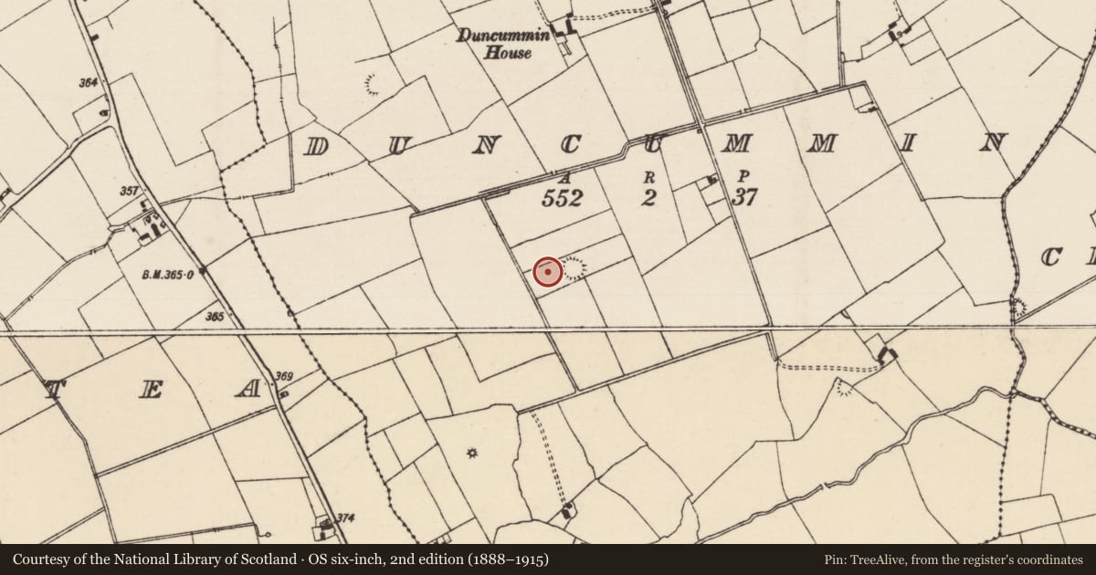 Ordnance Survey six-inch map, 2nd edition (1888–1915) covering the location of Barrow - ring-barrow, Duncummin, County Tipperary South, with a pin at the register's coordinates