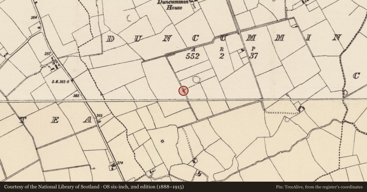 Ordnance Survey six-inch map, 2nd edition (1888–1915) covering the location of Barrow - ring-barrow, Duncummin, County Tipperary South, with a pin at the register's coordinates