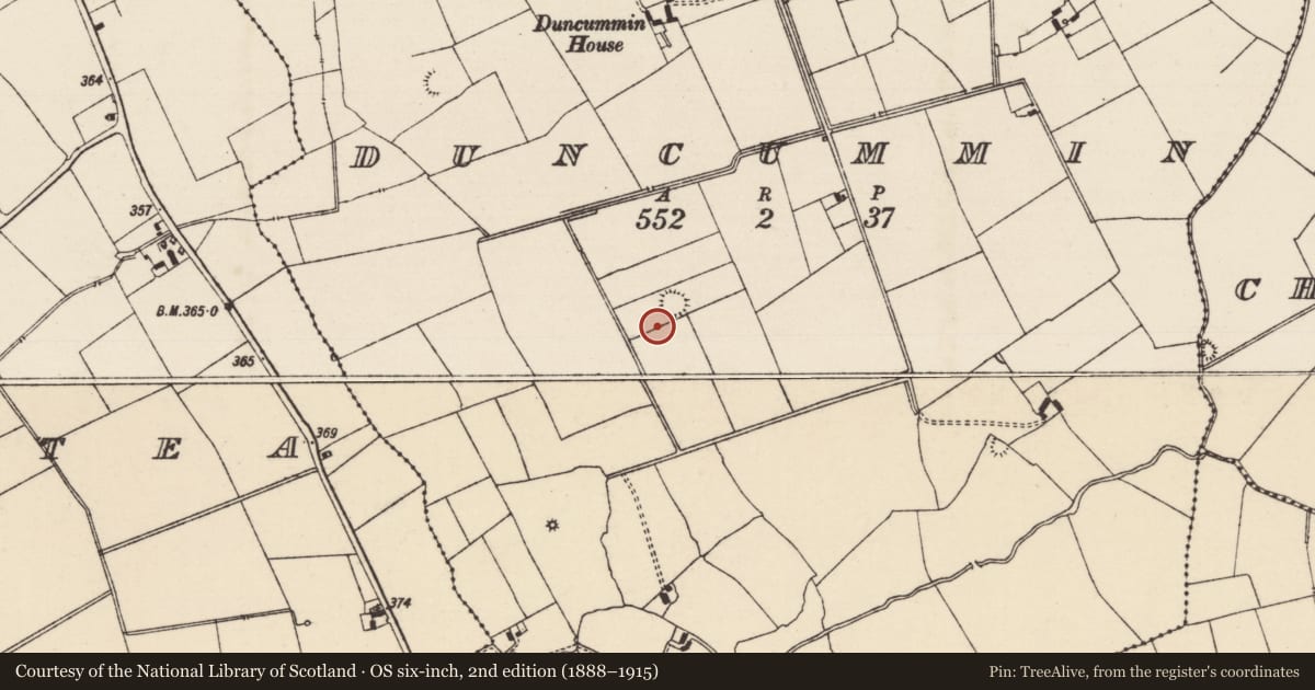 Ordnance Survey six-inch map, 2nd edition (1888–1915) covering the location of Barrow - ring-barrow, Duncummin, County Tipperary South, with a pin at the register's coordinates
