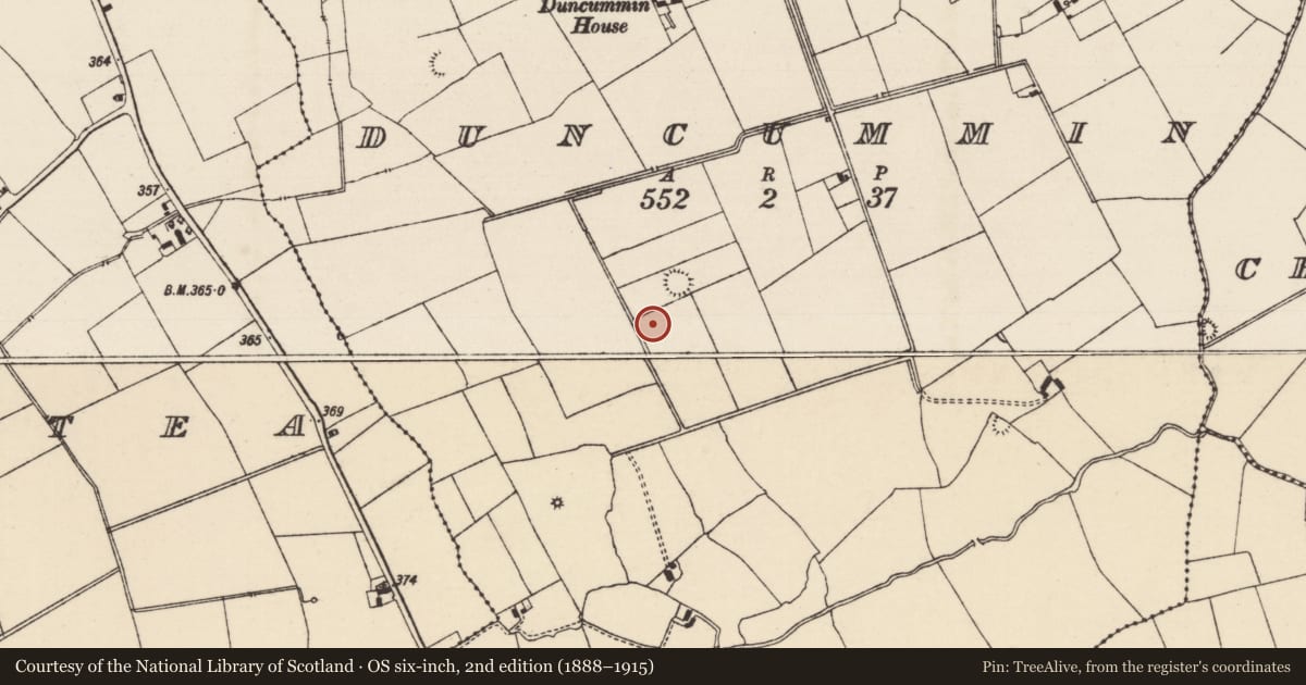 Ordnance Survey six-inch map, 2nd edition (1888–1915) covering the location of Barrow - ring-barrow, Duncummin, County Tipperary South, with a pin at the register's coordinates