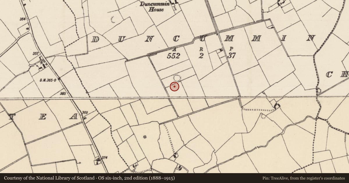 Ordnance Survey six-inch map, 2nd edition (1888–1915) covering the location of Barrow - ring-barrow, Duncummin, County Tipperary South, with a pin at the register's coordinates