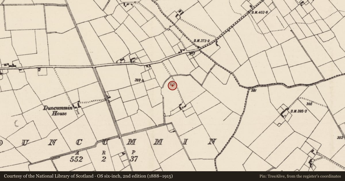Ordnance Survey six-inch map, 2nd edition (1888–1915) covering the location of Ringfort - rath, Duncummin, County Tipperary South, with a pin at the register's coordinates