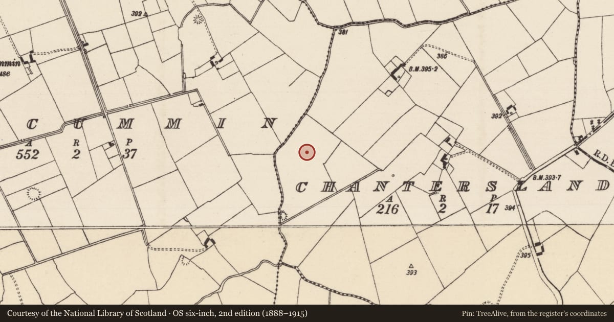 Ordnance Survey six-inch map, 2nd edition (1888–1915) covering the location of Barrow - ditch barrow, Chantersland, County Tipperary South, with a pin at the register's coordinates