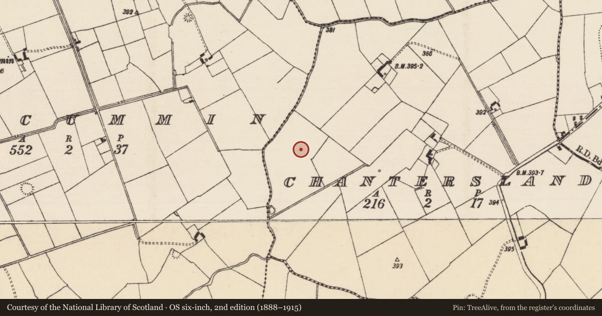 Ordnance Survey six-inch map, 2nd edition (1888–1915) covering the location of Barrow - ditch barrow, Chantersland, County Tipperary South, with a pin at the register's coordinates