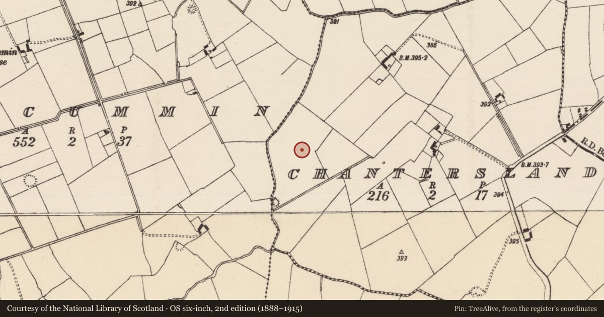 Ordnance Survey six-inch map, 2nd edition (1888–1915) covering the location of Barrow - ditch barrow, Chantersland, County Tipperary South, with a pin at the register's coordinates
