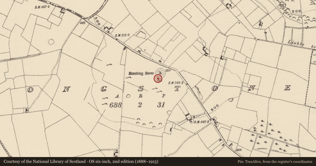 Ordnance Survey six-inch map, 2nd edition (1888–1915) covering the location of Barrow - ring-barrow, Longstone (Kilcornan Par.), County Tipperary South, with a pin at the register's coordinates