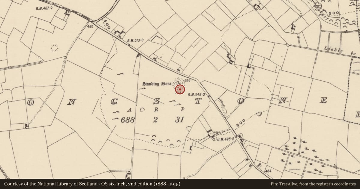 Ordnance Survey six-inch map, 2nd edition (1888–1915) covering the location of Barrow - ditch barrow, Longstone (Kilcornan Par.), County Tipperary South, with a pin at the register's coordinates
